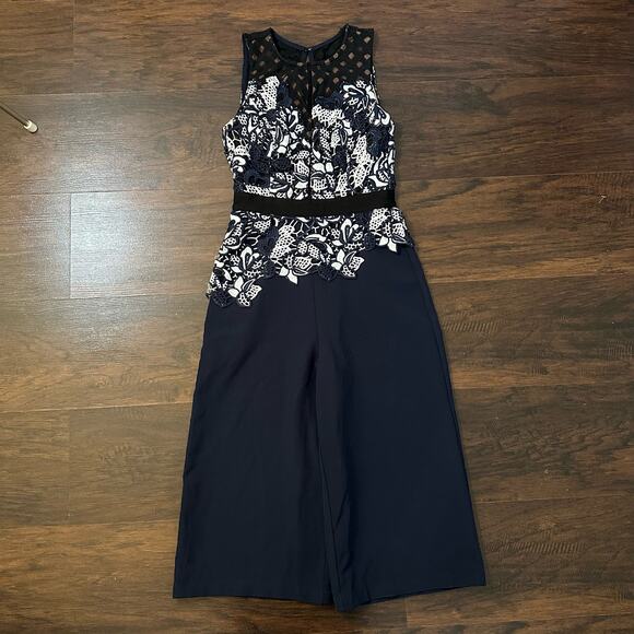 Adelyn Rae navy blue embroidered top cropped jumpsuit size XS - Picture 2 of 11